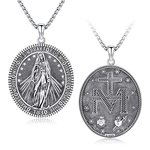 Jungfrau Maria Anhänger Kette Sterling Silber Heilige Maria Wundertätige Medaille Halskette Religiöser Schmuck Katholisches Geschenk für Frauen Mutter Geburtstag von Midir&Etain