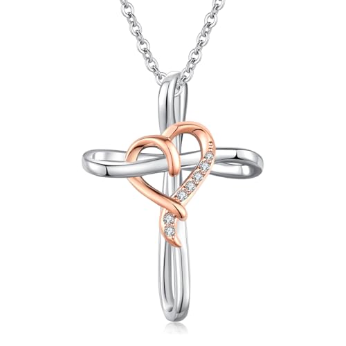 Midir&Etain Keltisch Kreuz Kette für Damen 925 Sterling Silber Zweifarbig Kreuz Halskette Anhänger Glaube Christliche Schmuck Geburtstags Muttertag Geschenk für Mädchen Mutter Freundin von Midir&Etain