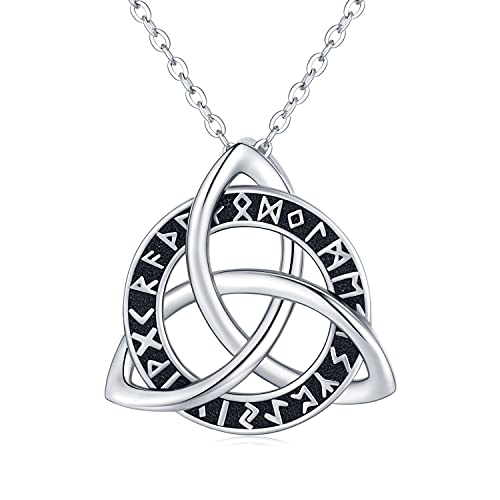Midir&Etain Keltische Kette 925 Sterling Silber Keltischer Knoten Trinity Halskette Wikinger Rune Anhänger Halskette Wikinger Schmuck Keltische Geschenke für Frauen Männer von Midir&Etain