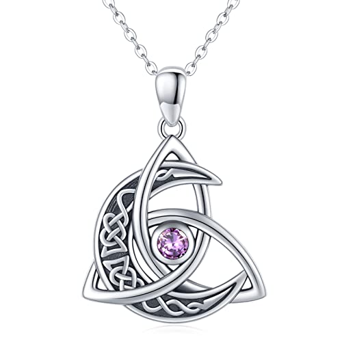 Midir&Etain Keltische Mond Kette 925 Sterling Silber Juni Geburtsstein Keltischer Knoten Anhänger Halskette Halbmond Keltischer Schmuck Geschenke für Frauen Mädchen Freundin Mutter Tochter von Midir&Etain