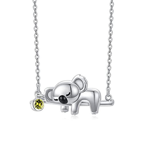 Midir&Etain Koala Kette 925 Sterling Silber August Geburtsstein Koala Bär Anhänger Halskette Tier Schmuck Koala Geburtstags Geschenke für Frauen Mädchen Freundin von Midir&Etain