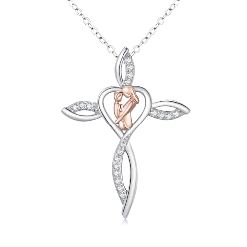 Midir&Etain Mutter Tochter Kreuz Kette für Damen 925 Sterling Silber Keltische Kreuz Halskette Anhänger Christliche Schmuck Geburtstags Muttertag Geschenk für Mädchen Mutter Gattin von Midir&Etain