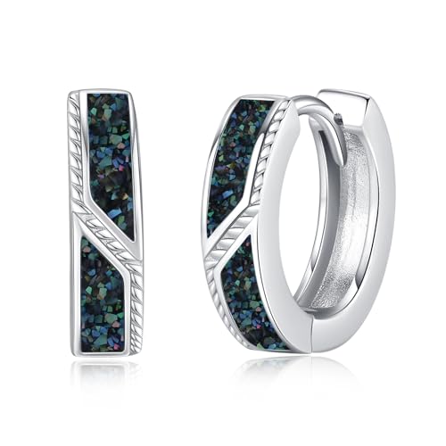 Midir&Etain Ohrringe Creolen für Männer Damen 925 Sterling Silber 15mm Huggie Ohrringe mit Abalone Muschel Hypoallergen Abalone Schmuck Vatertag Geburtstag Geschenk für Jungen von Midir&Etain