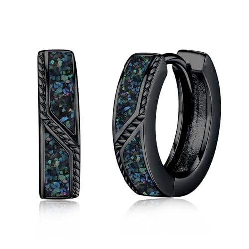 Midir&Etain Ohrringe Creolen mit Abalone Muschel 925 Sterling Silber Schwarzer 15mm Huggie Ohringe Schmuck Geburtstag Geschenk für Prime Herren Damen von Midir&Etain