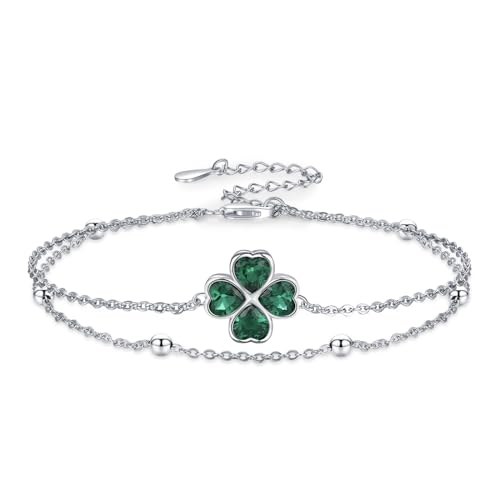 Midir&Etain Vierblättriges Kleeblatt Armband 925 Sterling Silber Grüne St Patricks Day Armband Viel Glück Kleeblatt Schmuck Geschenke für Männer Frauen von Midir&Etain