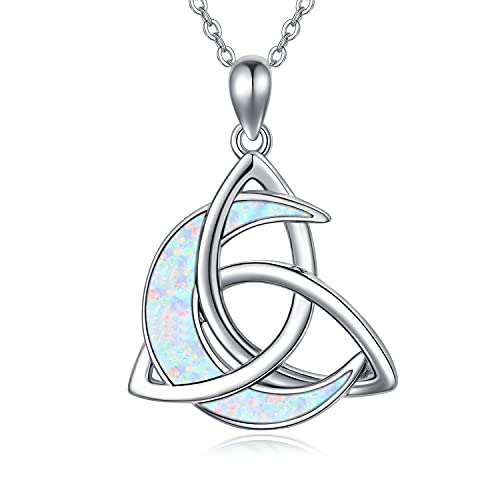 Midir&Etain keltisch Mond Kette 925 Sterling Silber Opal keltisch Dreieinigkeit Knoten Halskette Halbmond Mond Göttin Anhänger Halskette Keltischer Schmuck Geschenke für Frauen Mädchen Männer von Midir&Etain