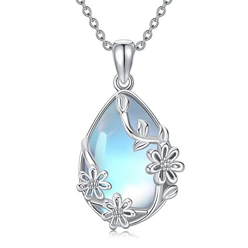Mondstein Kette Daman Halskette 925 Sterling Silber Gänseblümchen Anhänger mit Mondstein Blumen Tropfen Halskette Schmuck Geschenke für Frauen Mädchen Damen von Midir&Etain