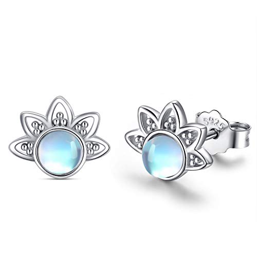 Mondstein Ohrringe 925 Sterling Silber Blumen Ohrstecker für Damen Lotus Hypoallergen Boho Ohrringe Schmuck Geschenke für Teens Mädchen Beste Freundin von Midir&Etain