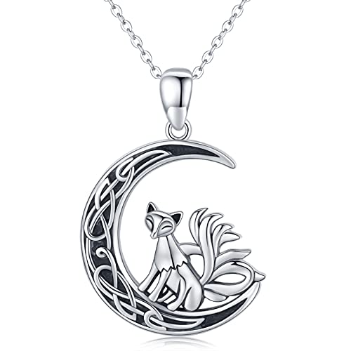 Fuchs Kette 925 Sterling Silber Tier Anhänger Halskette Mond Neun Tailed Fuchs Schmuck Geschenke für Damen Frauen Mädchen von Midir&Etain