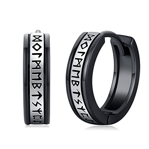 Nordische Wikinger Creolen 925 Sterling Silber Viking Rune Schwarze Ohrringe Amulett Schutz Schmuck Geschenke für Männer Frauen von Midir&Etain