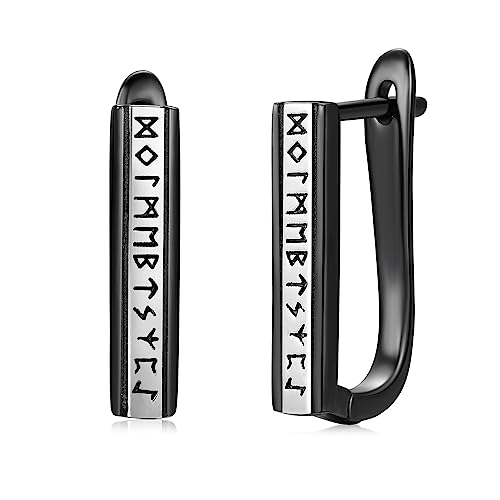 Nordische Wikinger Creolen 925 Sterling Silber Wikinger Rune Schwarz Ohrringe Gothic Amulett Schutz Schmuck Geschenke für Männer Frauen von Midir&Etain