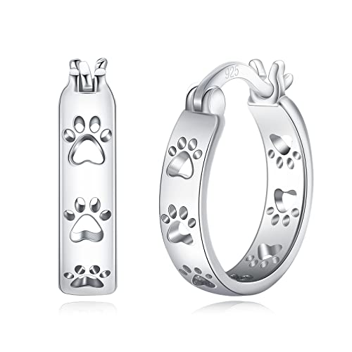 Pet Paw Ohrringe 925 Sterling Silber Hund Katze Pfotenabdruck Ohrringe Creolen Schmuck Geschenke für Frauen Kinder Mädchen von Midir&Etain