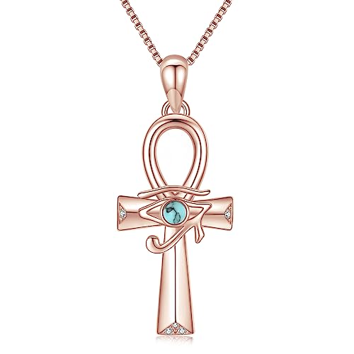 Rosé Gold Ankh Kette 925 Sterling Silber Auge des Horus Anhängers Halskette Ägyptische Halskette Ankh Kreuz Schmuck Geschenke für Frauen Damen Mädchen von Midir&Etain