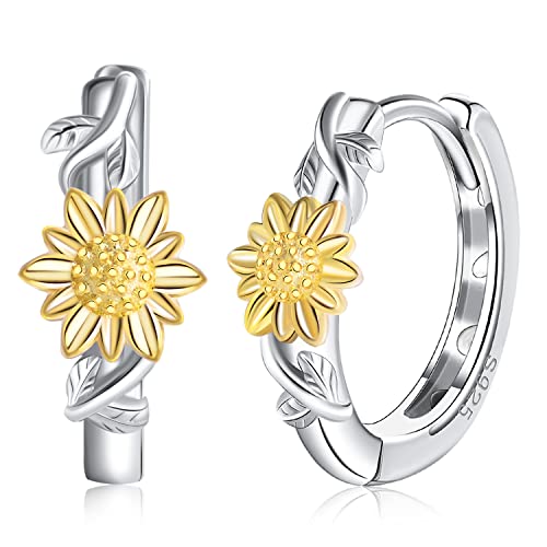 Sonnenblume Ohrringe für Damen Mädchen Kinder 925 Sterling Silber Creolen Blumen Ohrringe Sonnenblume Schmuck Geburtstags Geschenk für Tochter von Midir&Etain