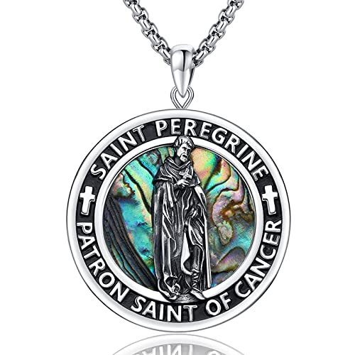 St Peregrine Schutzpatron des Krebses Anhänger Halskette 925 Sterling Silber katholisch Saint Peregrine Medaille Schutz Halskette für Männer Frauen katholischen Schmuck Geschenke von Midir&Etain