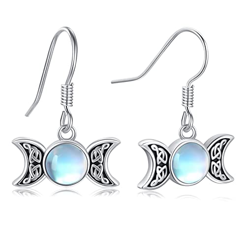 Triple Mond Göttin Ohrringe 925 Sterling Silber Hypoallergen Mondstein Mond Tropfen Ohrringe Amulett Pagan Wiccan Schmuck Mond Geschenke für Frauen Mädchen Damen von Midir&Etain