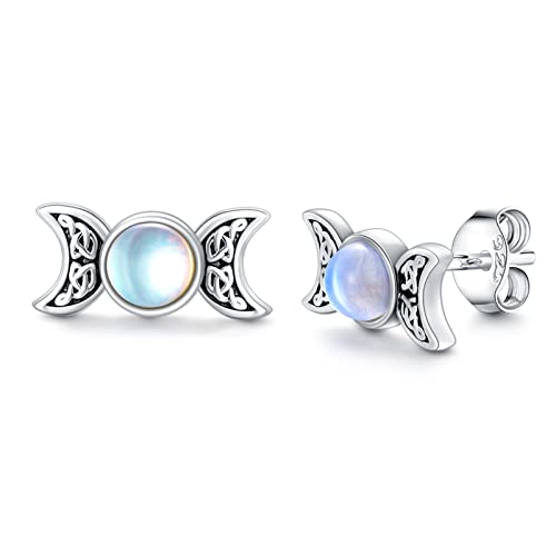 Triple Mond Göttin Ohrringe 925 Sterling Silber Mondstein Hypoallergen Mond Ohrstecker Amulett Pagan Wiccan Schmuck Mond Göttin Geschenke für Frauen Mädchen von Midir&Etain