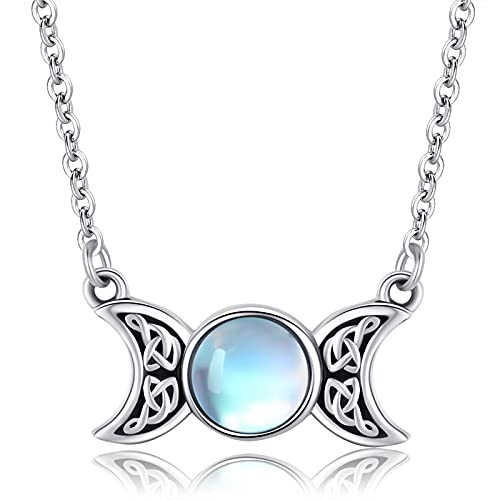 Triple Mood Göttin Halskette 925 Sterling Silber Mondstein Mond Anhänger Kette Pagan Wiccan Amulett Schmuck Geschenke für Männer Frauen Damen von Midir&Etain