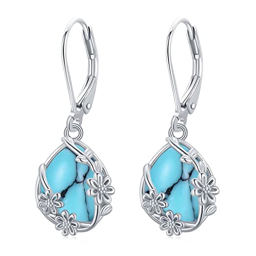 Türkis Ohrringe 925 Sterling Silber Gänseblümchen Ohrringe Filigrane Blumen Tropfen Ohrhänger Boho Schmuck Geschenke für Frauen Mädchen Damen von Midir&Etain