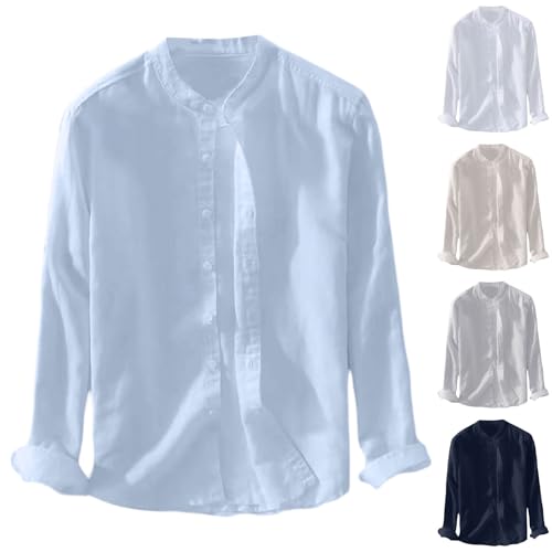 Freizeithemden für Herren，Leinenhemd Herren Hemd Sommer Langarmhemd Gestreifte Freizeithemden Baumwolle Shirt Regular Fit Strandhemd Mittelalter Hemd Renaissance Wikinger Shirt Piratenhemd von Midiskye