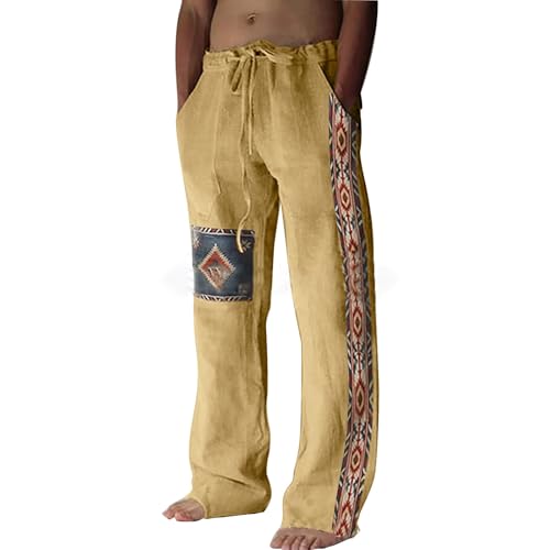 Herren Leinenhose Einfarbiges Haremshose Streetwear Trainingshose mit Druck Sommerhose Mode Männer Aladinhose Pluderhose Yogahose Bequeme Pumphose Baggy Hose Freizeithose von Midiskye