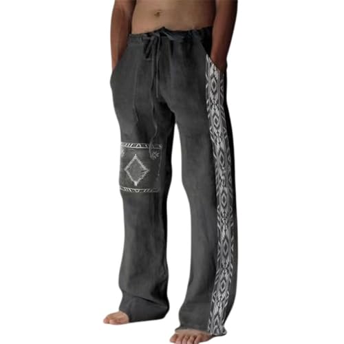 Herren Leinenhose Einfarbiges Haremshose Streetwear Trainingshose mit Druck Sommerhose Mode Männer Aladinhose Pluderhose Yogahose Bequeme Pumphose Baggy Hose Freizeithose von Midiskye
