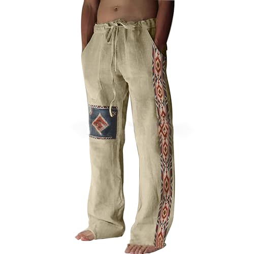 Herren Leinenhose Einfarbiges Haremshose Streetwear Trainingshose mit Druck Sommerhose Mode Männer Aladinhose Pluderhose Yogahose Bequeme Pumphose Baggy Hose Freizeithose von Midiskye