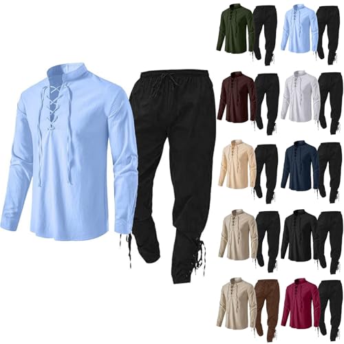 Leinenanzughose Herren: Mittelalter Kostüm Herren Anzug Renaissance Kostüm Set mit Leinenhemd Mittelalter Piratenhemd Mittelalter Hose Leinenhose Herren Slim Leinenhemden Herren Slim Fit von Midiskye