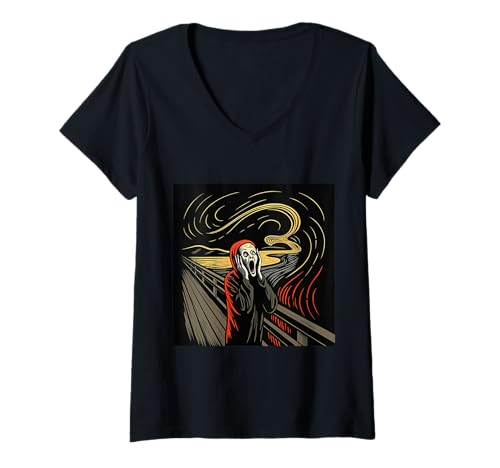 Damen The Scream Moderne Horror Urban Street Art im Graffiti-Stil T-Shirt mit V-Ausschnitt Damen The Scream Moderne Horror Urban Street Art im Graffiti-Stil T-Shirt mit V-Ausschnitt von Midnight Echo Art