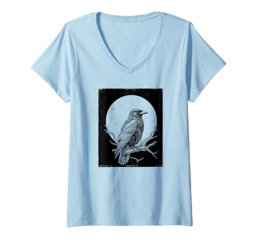 Damen Schwarzer Rabe – Gothic Krähe Vogel T-Shirt mit V-Ausschnitt Damen Schwarzer Rabe – Gothic Krähe Vogel T-Shirt mit V-Ausschnitt von Midnight Feathers Apparel
