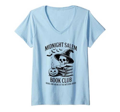 Damen Midnight Salem Book Club: Lesen Sie zwischen den Zeilen der Dunkelheit T-Shirt mit V-Ausschnitt von Midnight Salem Readers Paranormal Witchy Club