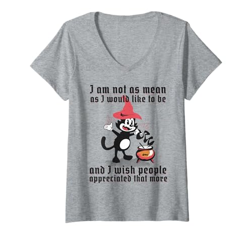 Damen Not As Mean As I'd Like - Witch Cat Cauldron Apparel T-Shirt mit V-Ausschnitt von Midnight Snark Apparel