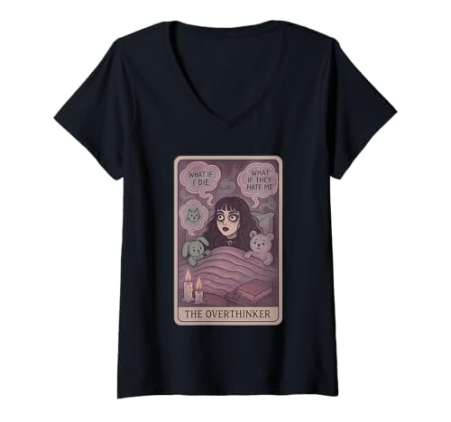 Damen The Overthinker Tarot-Anxious Sleepless Design T-Shirt mit V-Ausschnitt von Midnight Spiral Society