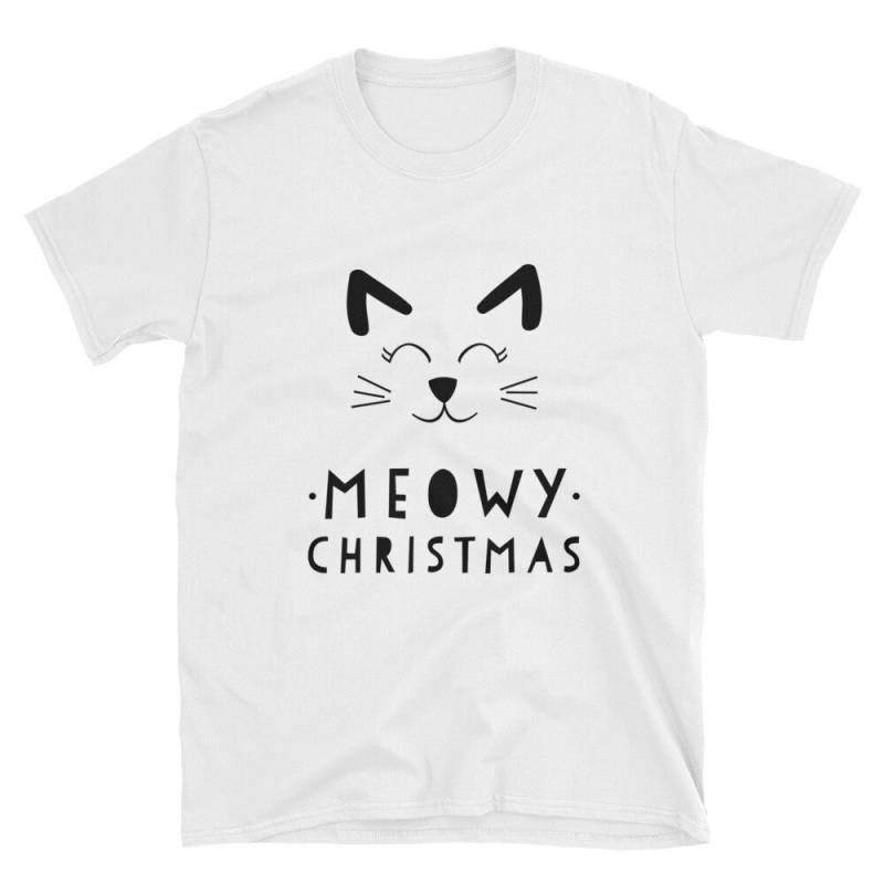 Meowy Weihnachten, Kurzarm Unisex T-Shirt, Weihnachten Katze, Lustige Weihnachts-Shirt, Hässlich Pullover, Süße Shirt, Urlaub Katze von MidnightLimeDesign