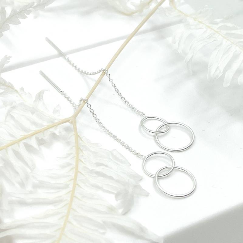 Einfädler Kreis Ohrringe, Doppel-Kreis-Ohrringe, Silber Des Lebens, 925 Sterling Silber, Faden Ohrring, Langen Einfädler Kreis Ohrringe, Doppel-Kreis-Ohrringe, Silber Des Lebens, 925 Sterling Silber, Faden Ohrring, Langen von MidnightMoonSilver