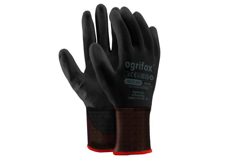Midori Arbeitshandschuh-Set 12 Paar Montagehandschuh Schutzhandschuh Polyester, Polyurethan Beschichtet Schwarz Größe M (Nr.8) von Midori
