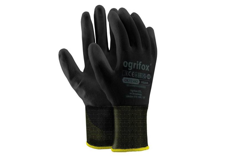 Midori Arbeitshandschuh-Set 12 Paar Montagehandschuh Schutzhandschuh Polyester, Polyurethan Beschichtet Schwarz Größe XL (Nr.10) von Midori