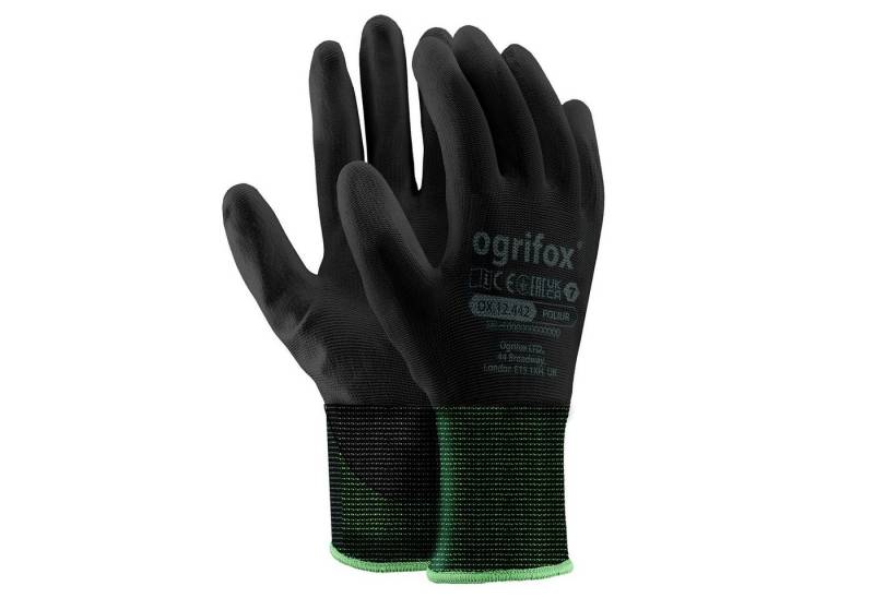 Midori Arbeitshandschuh-Set 24 Paar Montagehandschuh Schutzhandschuh Polyester, Polyurethan Beschichtet Schwarz Größe S (Nr.7) von Midori
