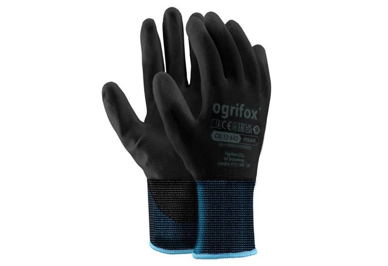 Midori Arbeitshandschuh-Set 48 Paar Montagehandschuh Schutzhandschuh Polyester, Polyurethan Beschichtet Schwarz Größe L (Nr.9) von Midori