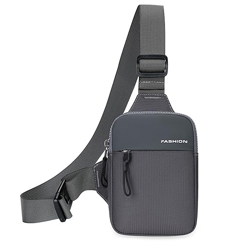 Mini Sling Bag for Men Small Crossbody Bag Women Fanny Packs Casual Phone Chest Bag Waterproof Slim Personal Pocket Bag Backpack for Travel Hiking, GRAU, Mini von Midufrry