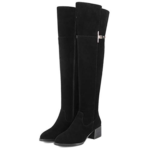 DamenStiefel Overknees Leicht, Mattierte Overknee-for Stiefel, Klobige forStiefel Mit Mittlerem Absatz Und Spitz Zulaufendem Seitenreißverschluss, Herbst- Und Winter-Rindsleder-forStiefel,High Heels von MiduoHu