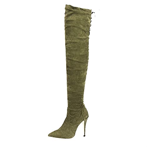 Knie Hohe for Stiefel High Heel Damen Herbst Winter Casual Oberschenkel for Stiefel, Overknee-for Stiefel Mit Leopardenmuster, Damenstiefel Mit Stiletto-Reißverschluss Und Spitzen Wildlederstiefeln ,H von MiduoHu