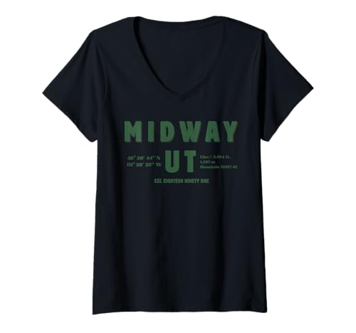Damen Midway Utah Est. Achtzehn Ninety One Swiss Days T-Shirt mit V-Ausschnitt Damen Midway Utah Est. Achtzehn Ninety One Swiss Days T-Shirt mit V-Ausschnitt von Midway Utah