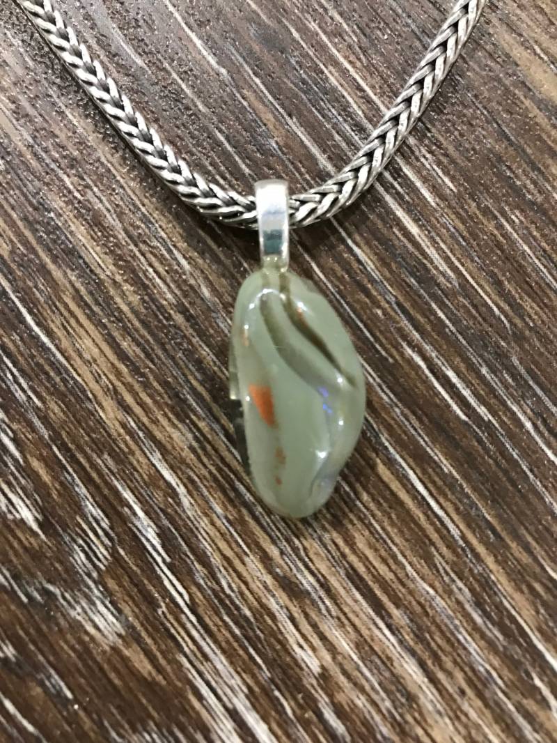 Olivgrün & Kupferfolie Dichroic Glas Anhänger, Trendy Schmuck, Handgemachte Unisex Schmuck von MidwayMercantileCo