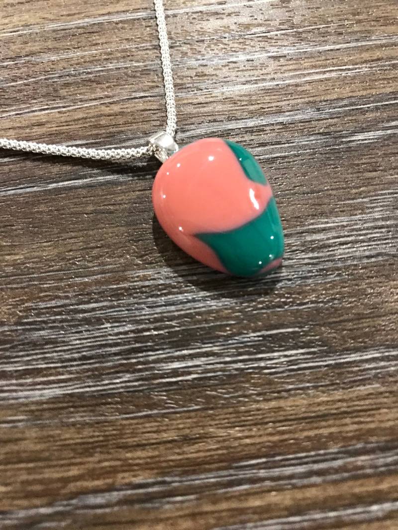 Pfirsich & Petrol Glas Anhänger, Brautjungfer Schmuck, Kunst Dichroic Minimalist Schmuck Geschenk von MidwayMercantileCo