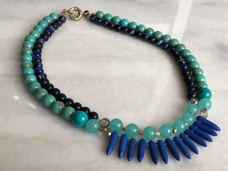 Blaue Halskette Kobalt Türkis Perlen Vintage Schmuck Boho Blaue Halskette Kobalt Türkis Perlen Vintage Schmuck Boho von MidwestVintageShop