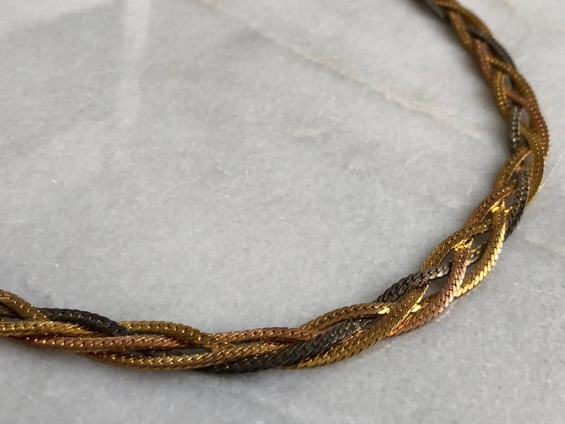 Geflochtene Kette Halskette Gold Silber Bronze Flache Vintage Swagger Perlen Chunky Schmuck Statement Stück von MidwestVintageShop