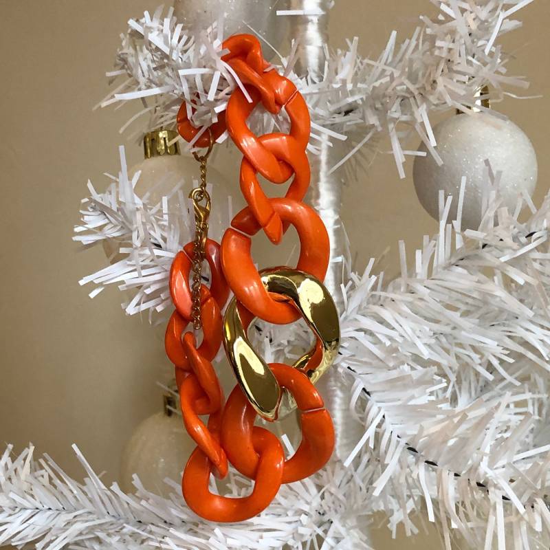 Orange Armband Kunststoff Kette Gold Zentrum Verstellbare Länge Clip Verschluss Vintage Schmuck Geschenk von MidwestVintageShop