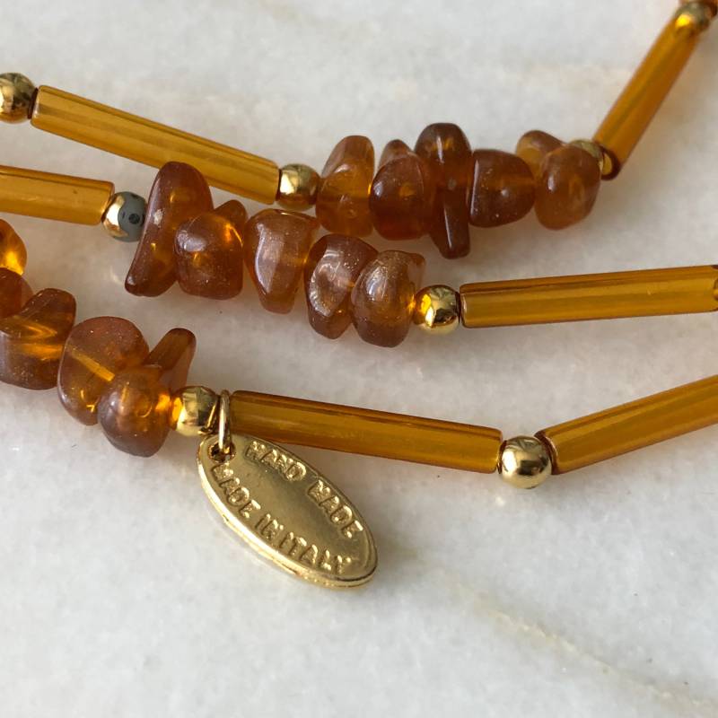 Perlen Halskette Gelb Bernstein Braun Vintage Express Handgefertigt in Italien Wrap Strand von MidwestVintageShop
