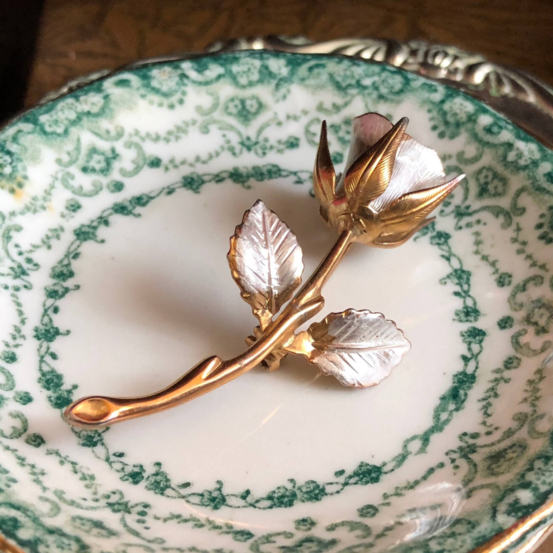 Rose Brosche Silber Gold Metall Pin Vintage Blume von MidwestVintageShop